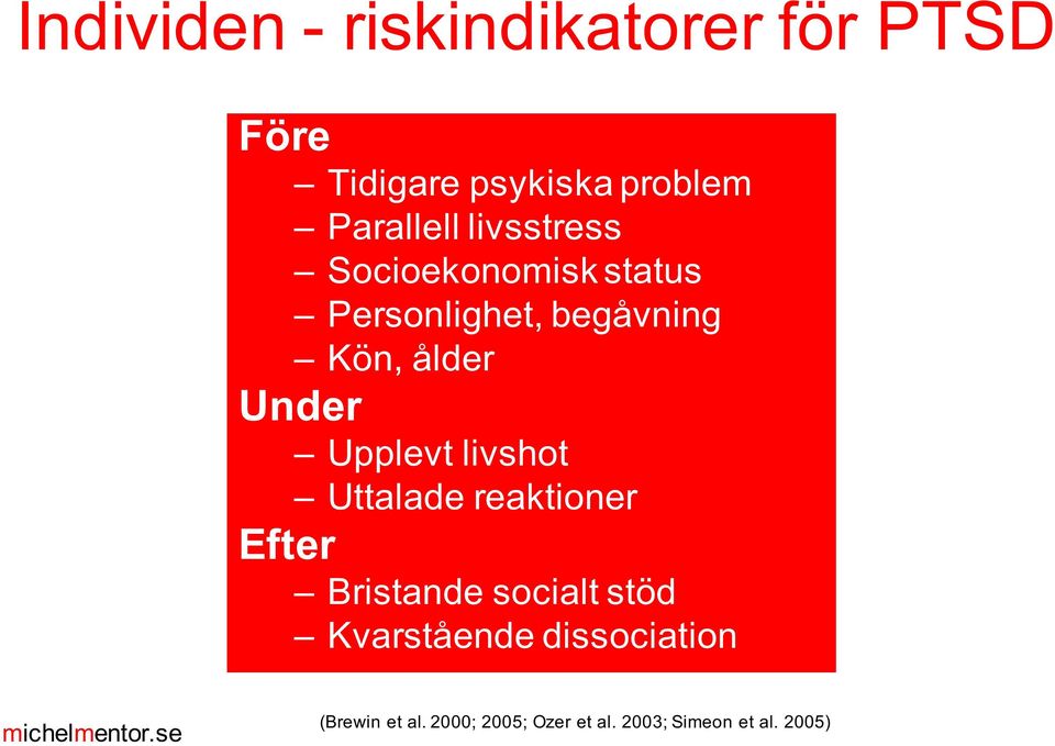 ålder Under Upplevt livshot Uttalade reaktioner Efter Bristande socialt stöd