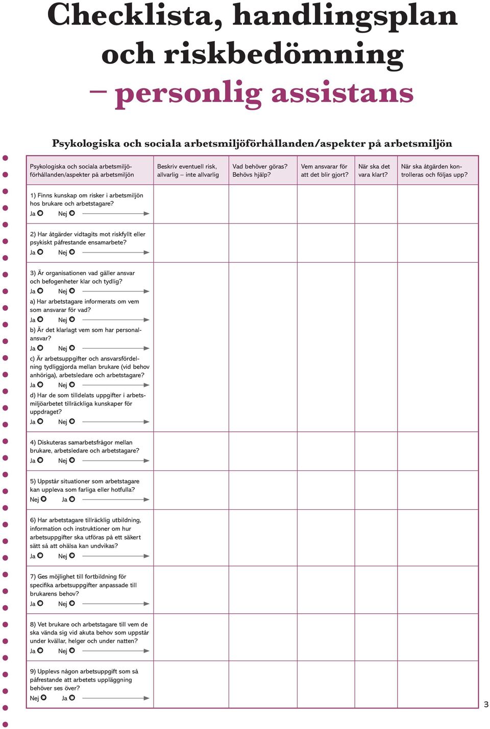 3) Är organisationen vad gäller ansvar och befogenheter klar och tydlig? a) Har arbetstagare informerats om vem som ansvarar för vad? b) Är det klarlagt vem som har personalansvar?