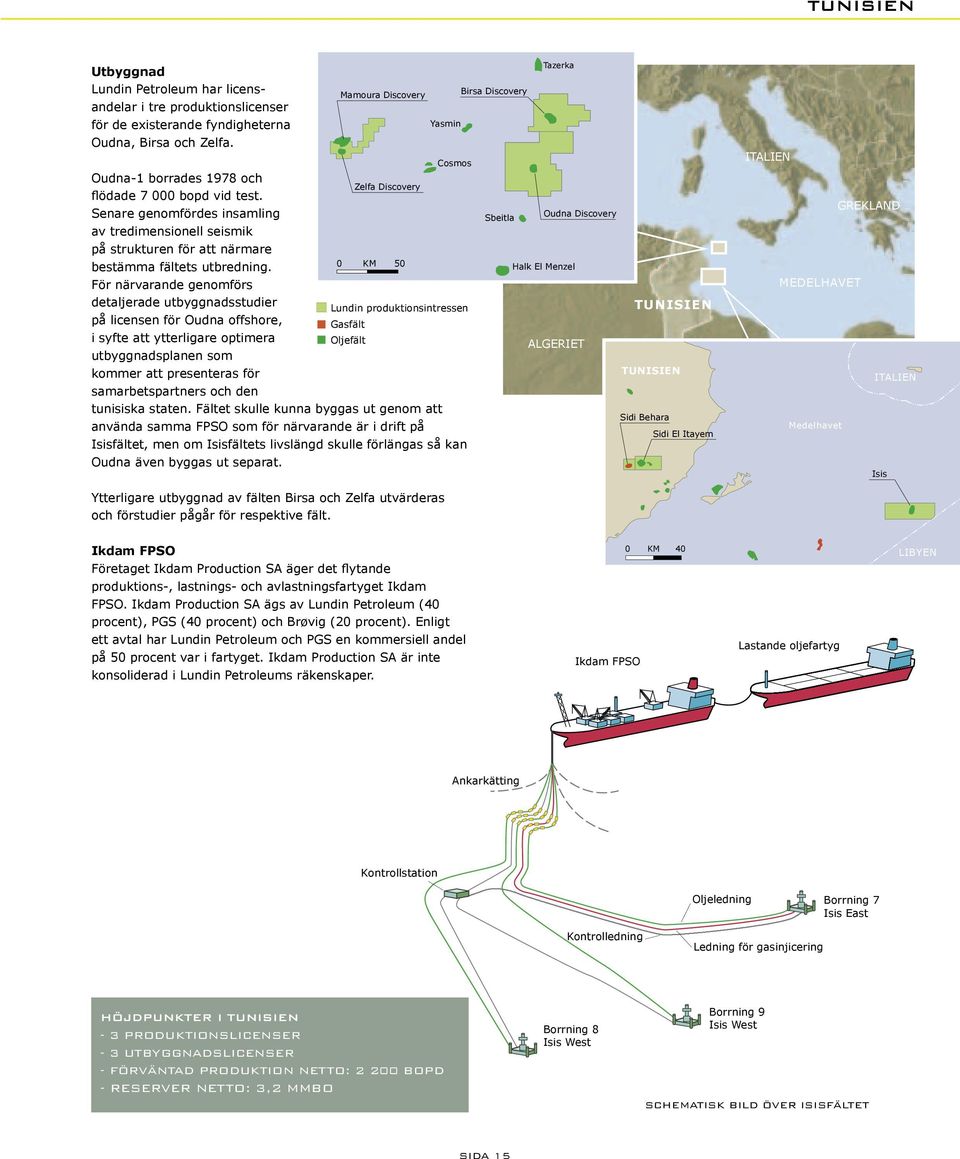 För närvarande genomförs detaljerade utbyggnadsstudier på licensen för Oudna offshore, i syfte att ytterligare optimera utbyggnadsplanen som kommer att presenteras för samarbetspartners och den