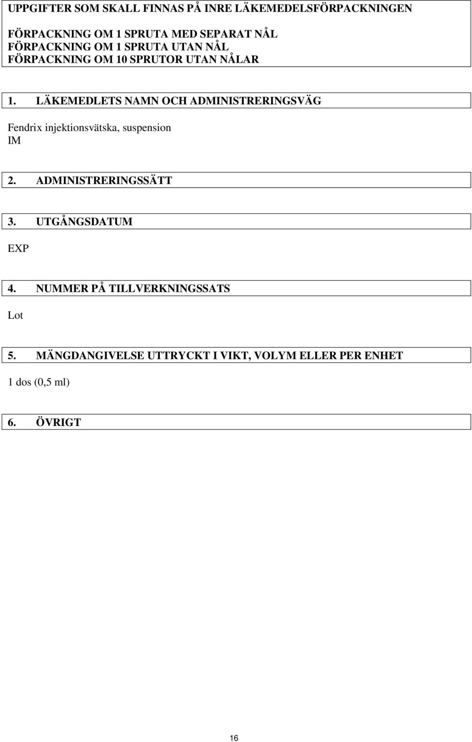 LÄKEMEDLETS NAMN OCH ADMINISTRERINGSVÄG Fendrix injektionsvätska, suspension IM 2.