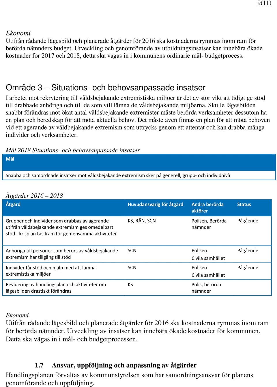 Område 3 Situations- och behovsanpassade insatser I arbetet mot rekrytering till våldsbejakande extremistiska miljöer är det av stor vikt att tidigt ge stöd till drabbade anhöriga och till de som