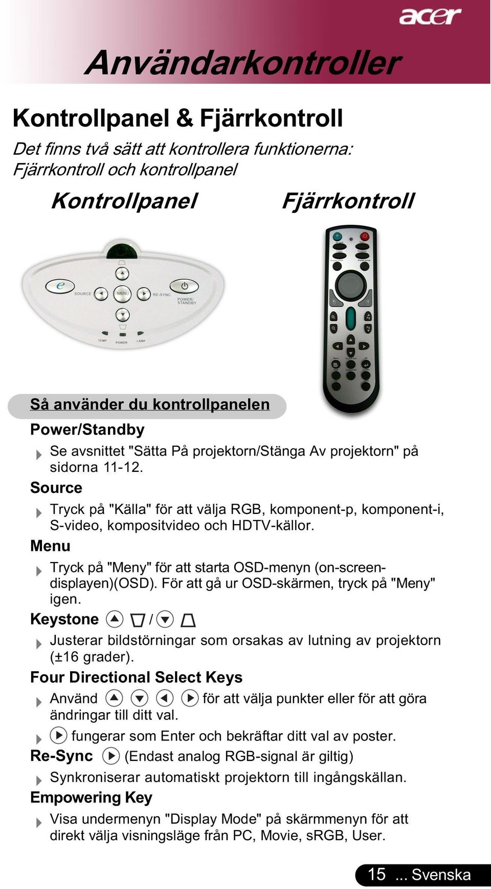 Menu Tryck på "Meny" för att starta OSD-menyn (on-screendisplayen)(osd). För att gå ur OSD-skärmen, tryck på "Meny" igen.