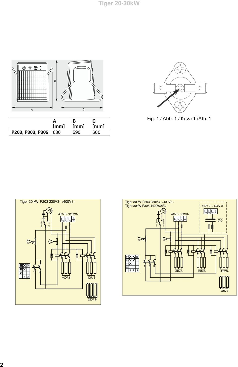 1 Tiger 20 kw P20 20V~ /400V~ M Low speed High speed / 20V ~ L L L 2 1 Tiger