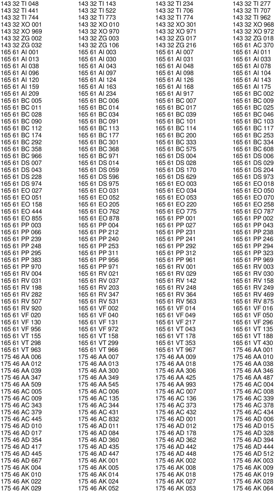 AI 001 165 61 AI 003 165 61 AI 007 165 61 AI 011 165 61 AI 013 165 61 AI 030 165 61 AI 031 165 61 AI 033 165 61 AI 038 165 61 AI 043 165 61 AI 048 165 61 AI 078 165 61 AI 096 165 61 AI 097 165 61 AI