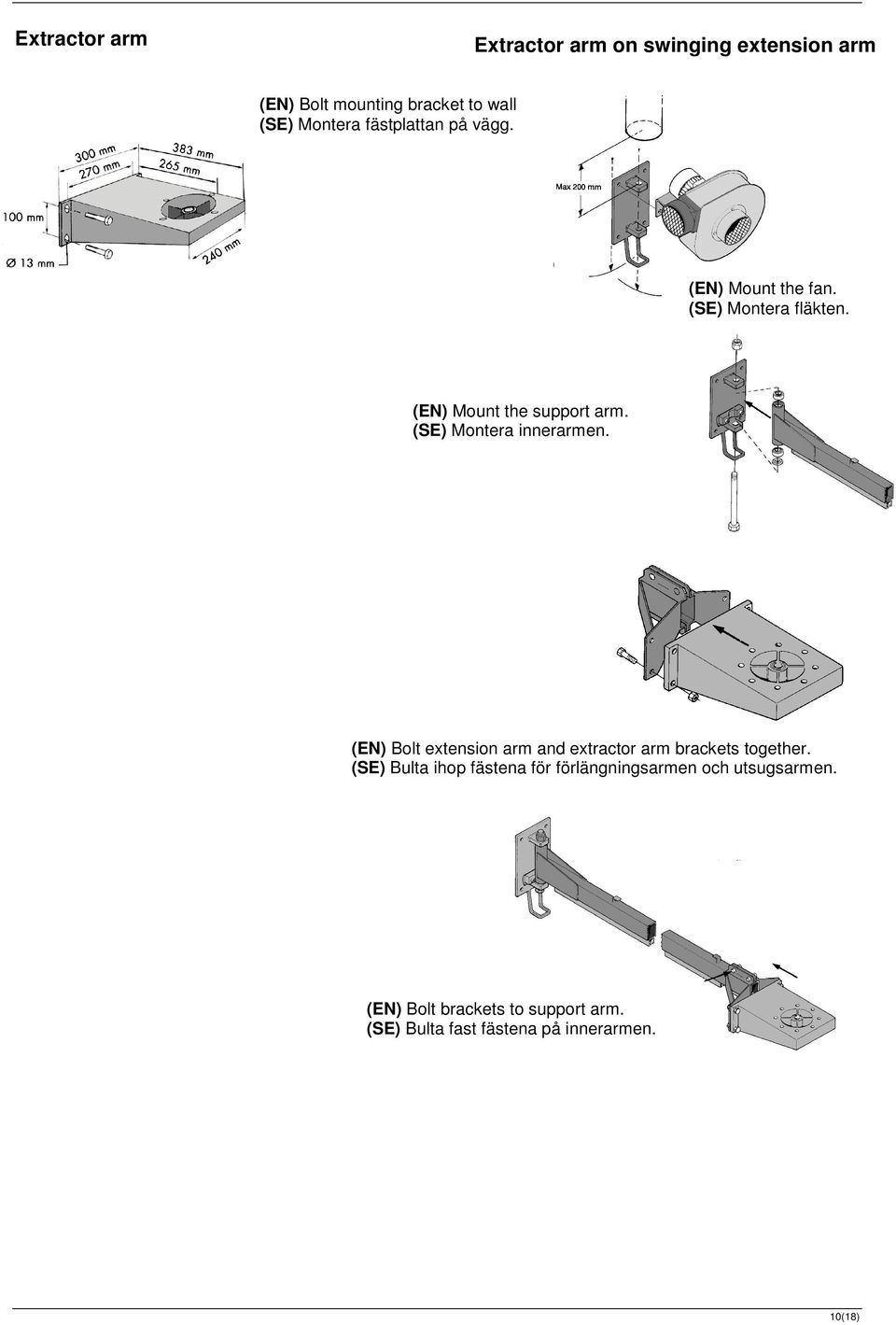 (SE) Montera innerarmen. (EN) Bolt extension arm and extractor arm brackets together.