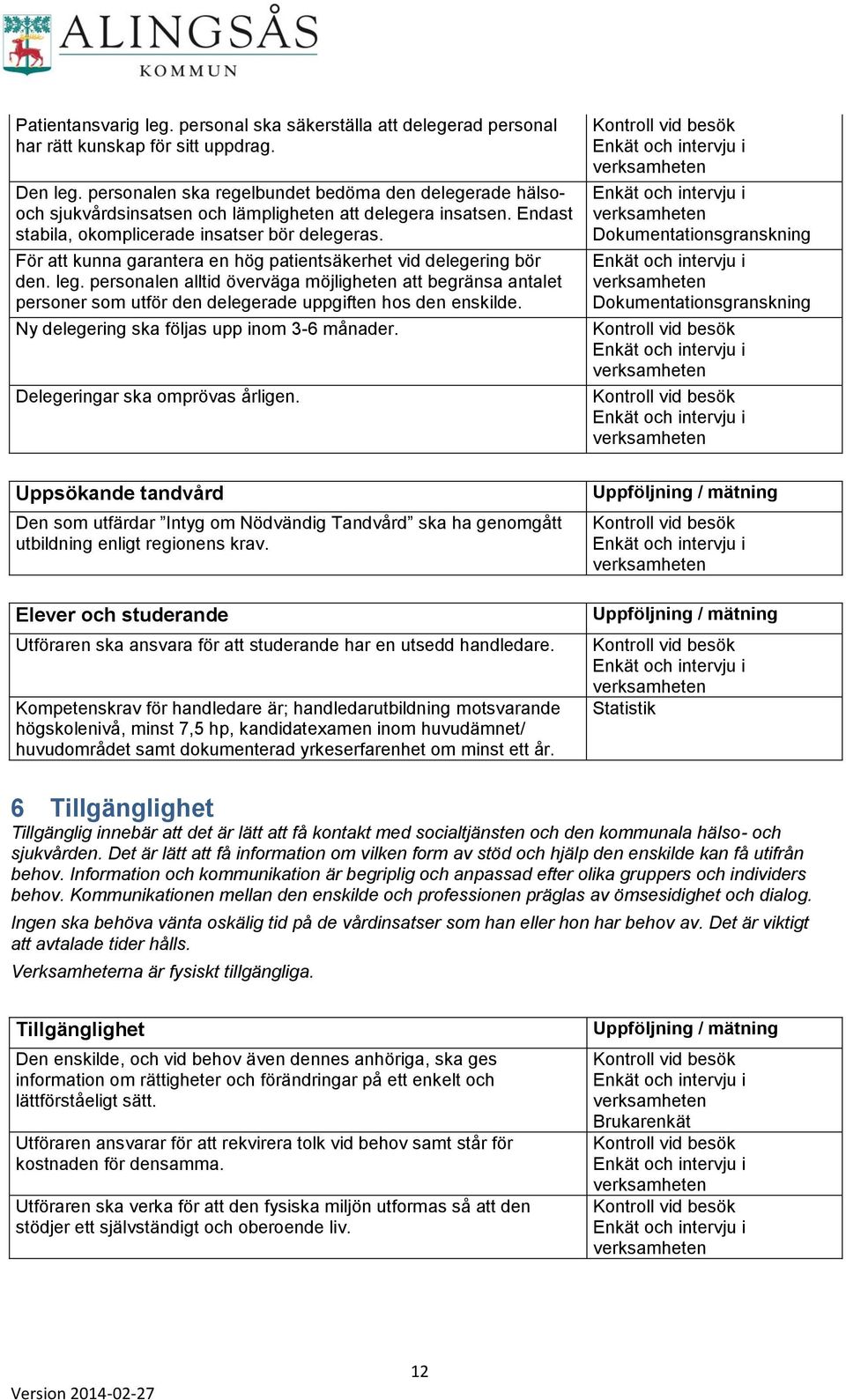 För att kunna garantera en hög patientsäkerhet vid delegering bör den. leg. personalen alltid överväga möjligheten att begränsa antalet personer som utför den delegerade uppgiften hos den enskilde.