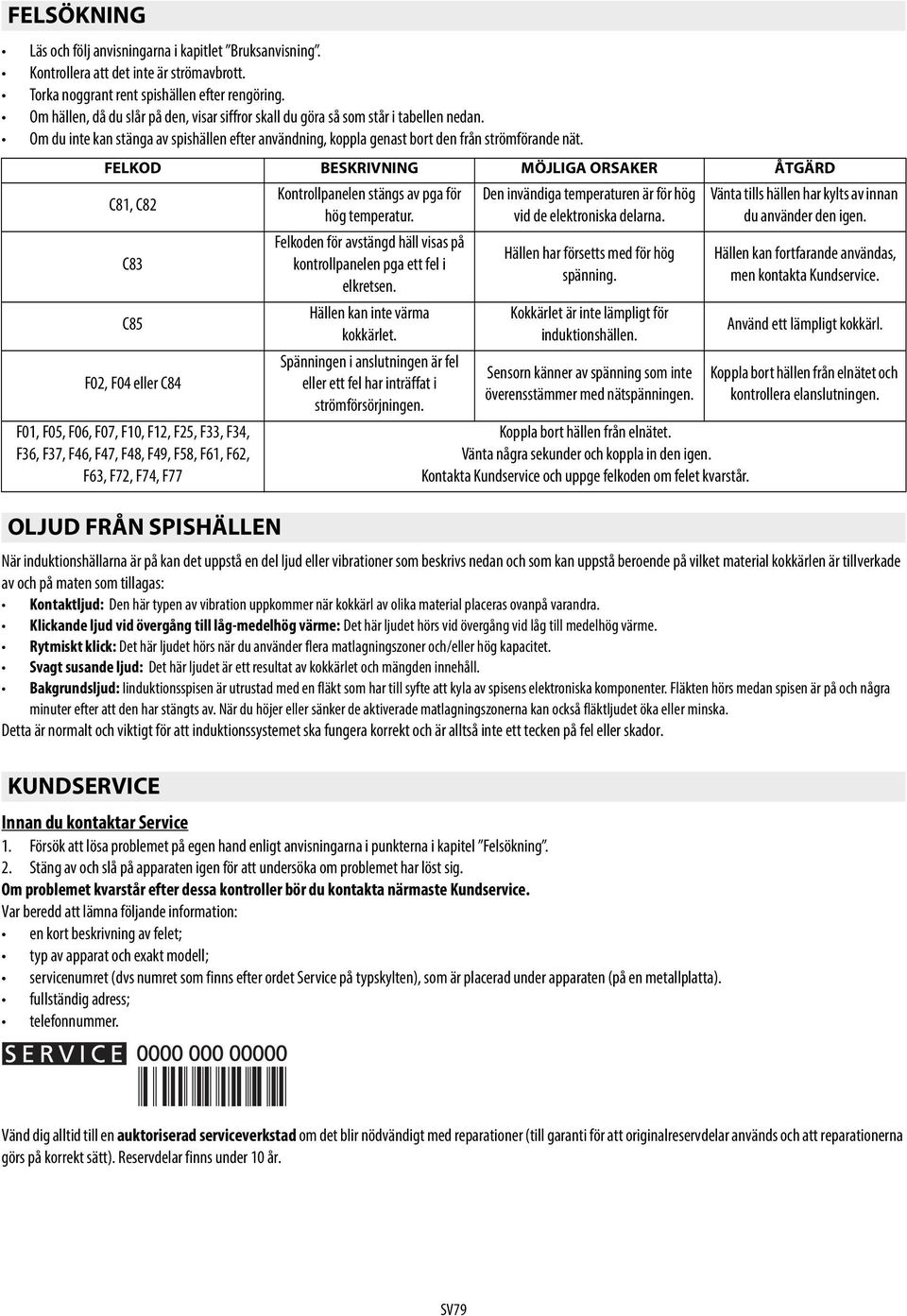 FELKOD BESKRIVNING MÖJLIGA ORSAKER ÅTGÄRD C81, C82 C83 C85 F02, F04 eller C84 F01, F05, F06, F07, F10, F12, F25, F33, F34, F36, F37, F46, F47, F48, F49, F58, F61, F62, F63, F72, F74, F77