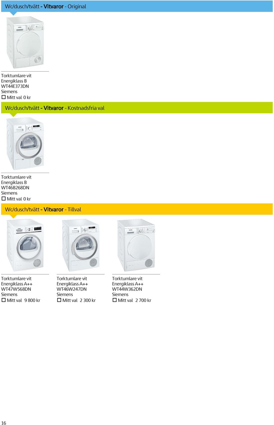 Wc/dusch/tvätt - Vitvaror - Tillval Torktumlare vit Energiklass A++ WT47W568DN Mitt val 9 800 kr