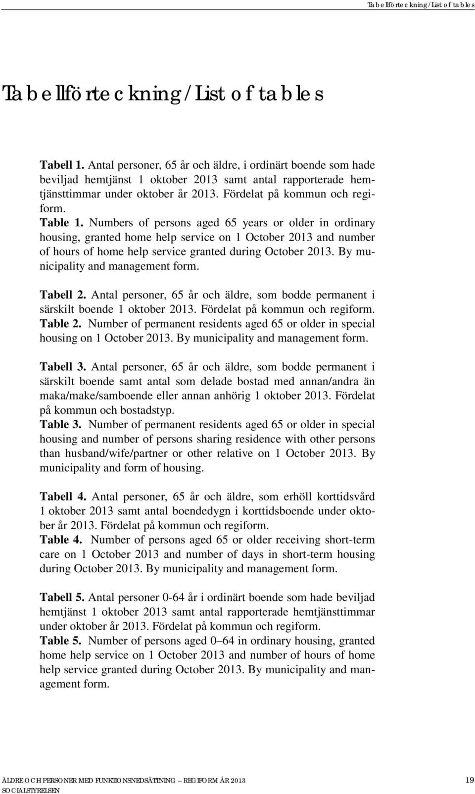 Numbers of persons aged 65 years or older in ordinary housing, granted home help service on 1 October 2013 and number of hours of home help service granted during October 2013.