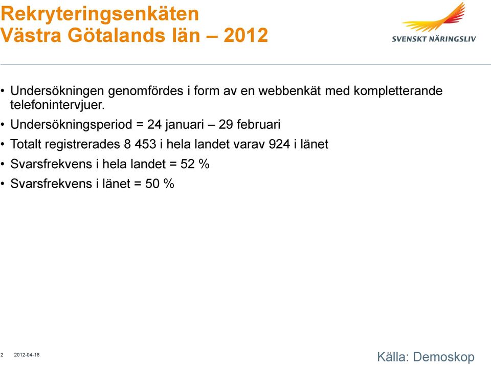 Undersökningsperiod = 24 januari 29 februari Totalt registrerades 8 453 i