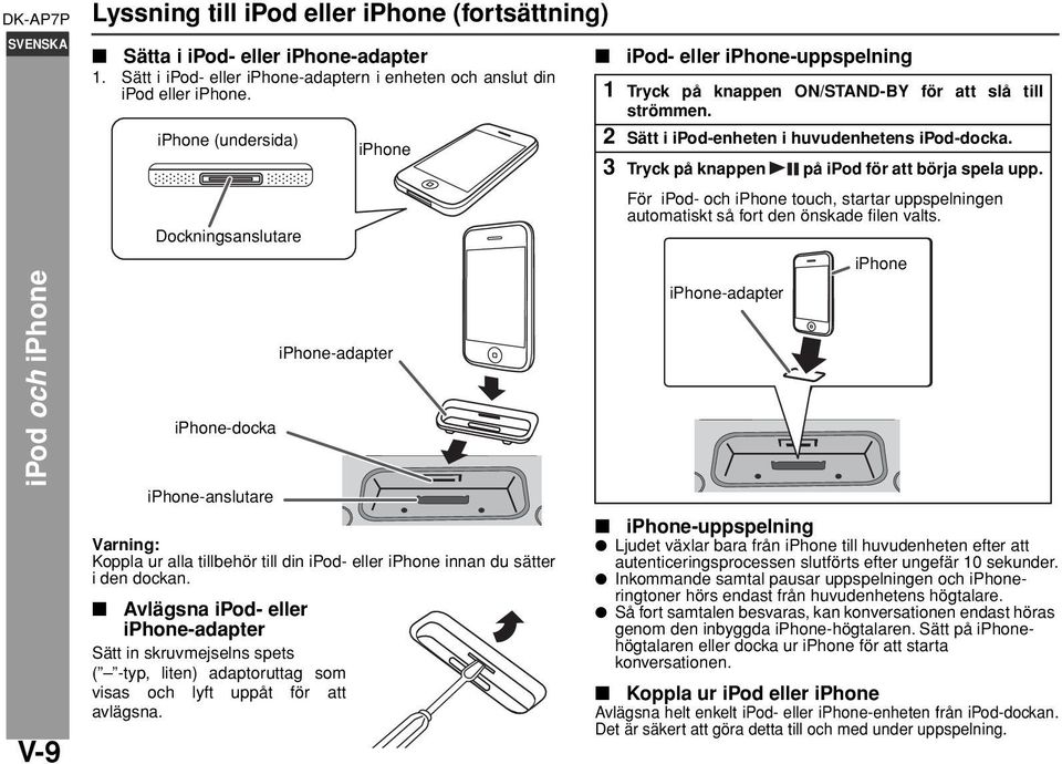 Avlägsna ipod- eller iphone-adapter Sätt in skruvmejselns spets ( -typ, liten) adaptoruttag som visas och lyft uppåt för att avlägsna.