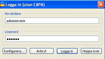 Konfigurering av CAPA Service En standardinstallation av Matematikhuset är konfigurerad för att inte använda CAPA Service.