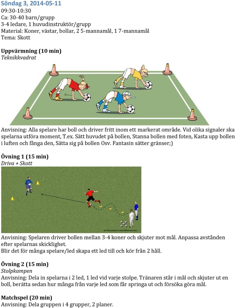 Fantasin sätter gränser;) Driva + Skott Anvisning: Spelaren driver bollen mellan 3-4 koner och skjuter mot mål. Anpassa avstånden efter spelarnas skicklighet.