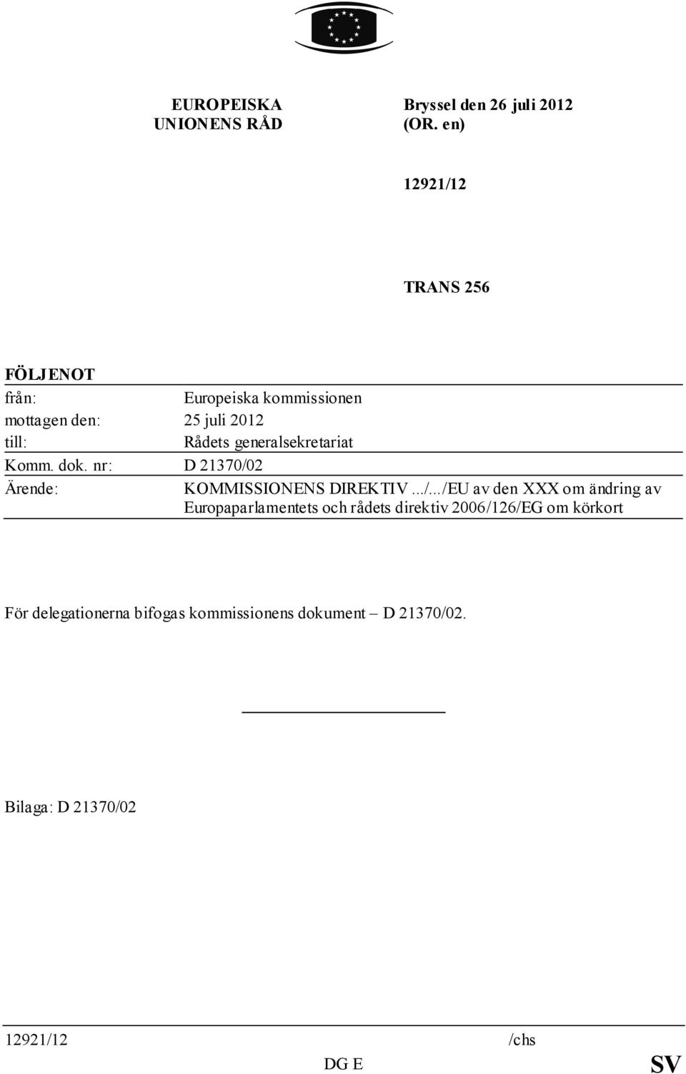 generalsekretariat Komm. dok. nr: D 21370/0