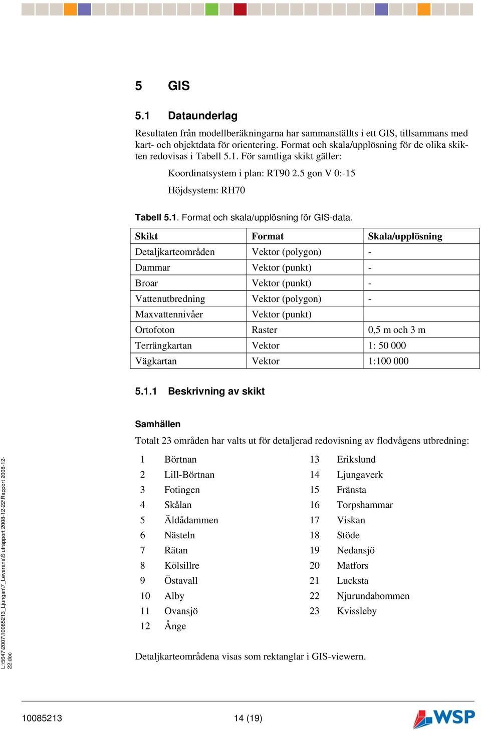 Skikt Format Skala/upplösning Detaljkarteområden Vektor (polygon) - Dammar Vektor (punkt) - Broar Vektor (punkt) - Vattenutbredning Vektor (polygon) - Maxvattennivåer Vektor (punkt) Ortofoton Raster