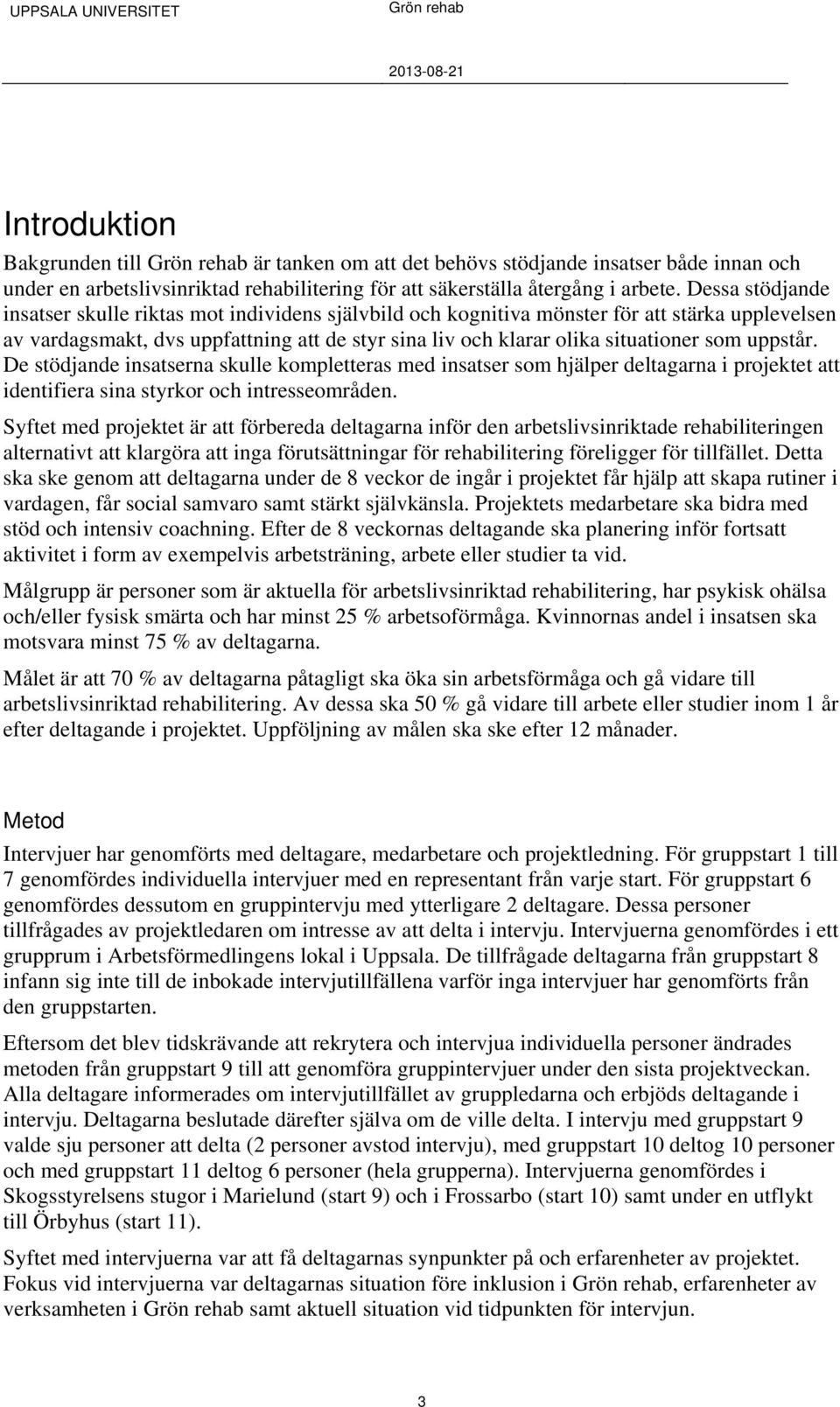 uppstår. De stödjande insatserna skulle kompletteras med insatser som hjälper deltagarna i projektet att identifiera sina styrkor och intresseområden.