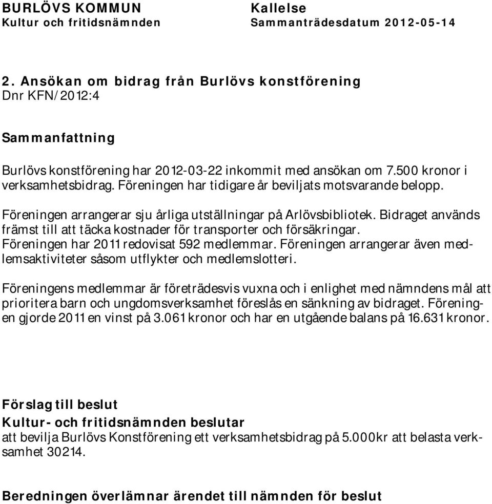 Bidraget används främst till att täcka kostnader för transporter och försäkringar. Föreningen har 2011 redovisat 592 medlemmar.