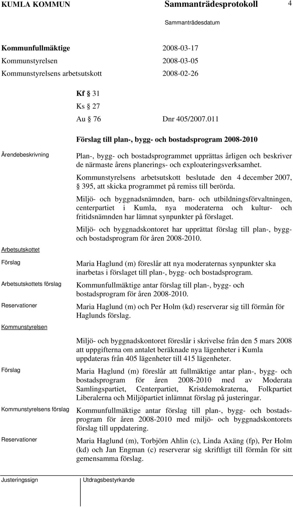 planerings- och exploateringsverksamhet. Kommunstyrelsens arbetsutskott beslutade den 4 december 2007, 395, att skicka programmet på remiss till berörda.