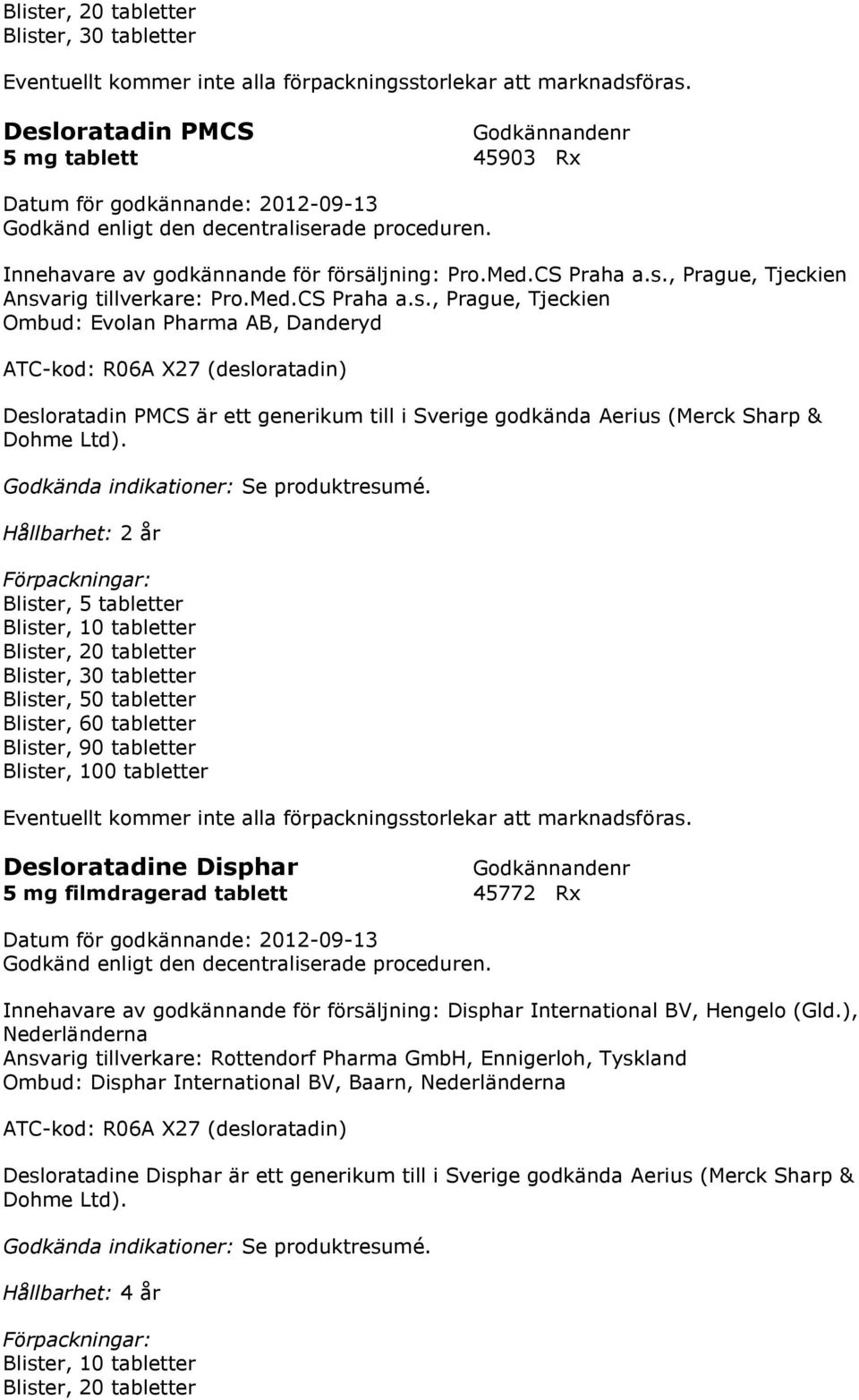 mg filmdragerad tablett 45772 Rx Innehavare av godkännande för försäljning: Disphar International BV, Hengelo (Gld.