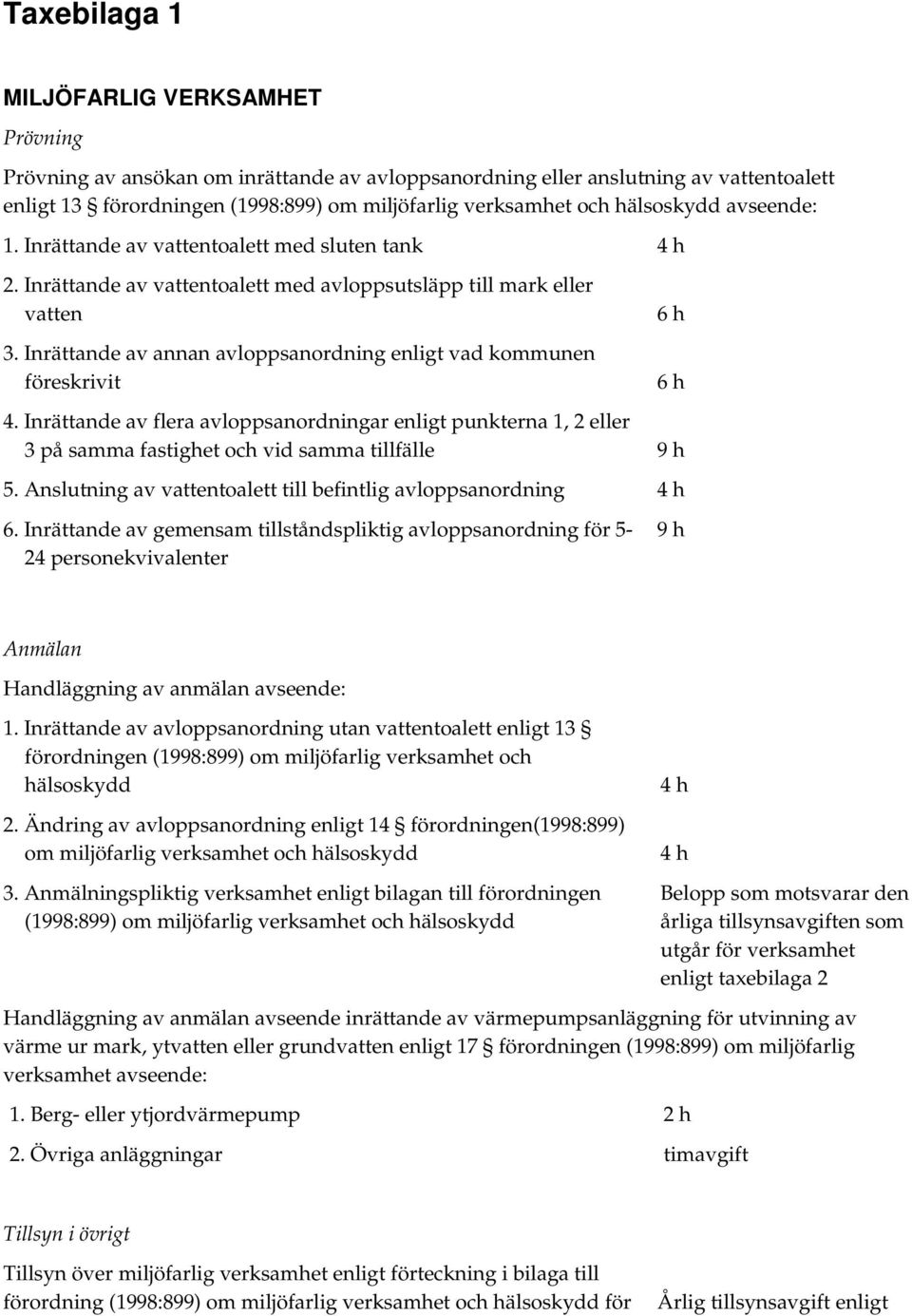 Inrättande av flera avloppsanordningar enligt punkterna 1, 2 eller 3 på samma fastighet och vid samma tillfälle 9 h 5. Anslutning av vattentoalett till befintlig avloppsanordning 6.