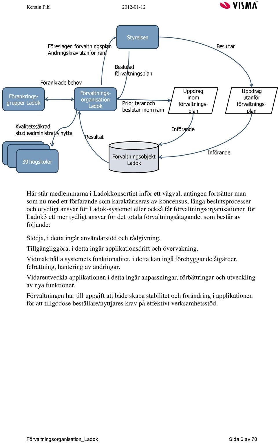 medlemmarna i Ladokkonsortiet inför ett vägval, antingen fortsätter man som nu med ett förfarande som karaktäriseras av koncensus, långa beslutsprocesser och otydligt ansvar för Ladok-systemet eller