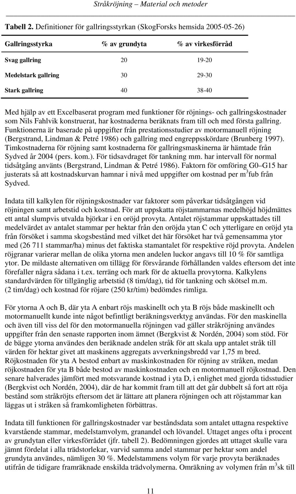 av ett Excelbaserat program med funktioner för röjnings- och gallringskostnader som Nils Fahlvik konstruerat, har kostnaderna beräknats fram till och med första gallring.