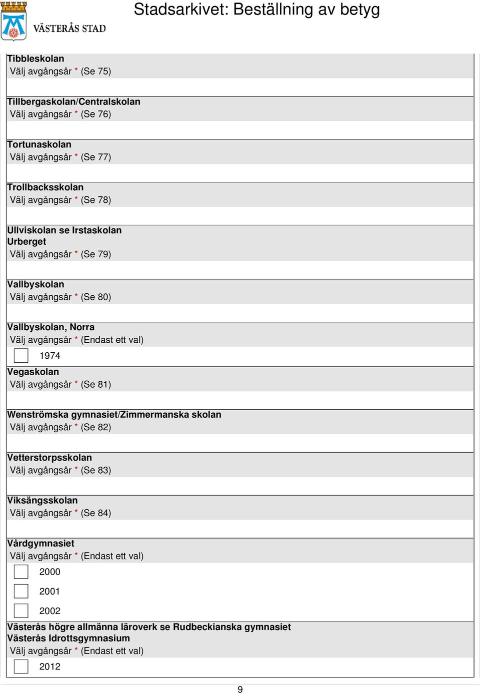 Vegaskolan Välj avgångsår * (Se 81) Wenströmska gymnasiet/zimmermanska skolan Välj avgångsår * (Se 82) Vetterstorpsskolan Välj avgångsår * (Se 83)