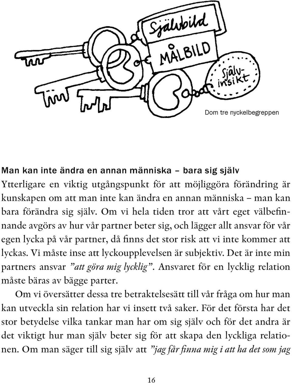 Om vi hela tiden tror att vårt eget välbefinnande avgörs av hur vår partner beter sig, och lägger allt ansvar för vår egen lycka på vår partner, då finns det stor risk att vi inte kommer att lyckas.