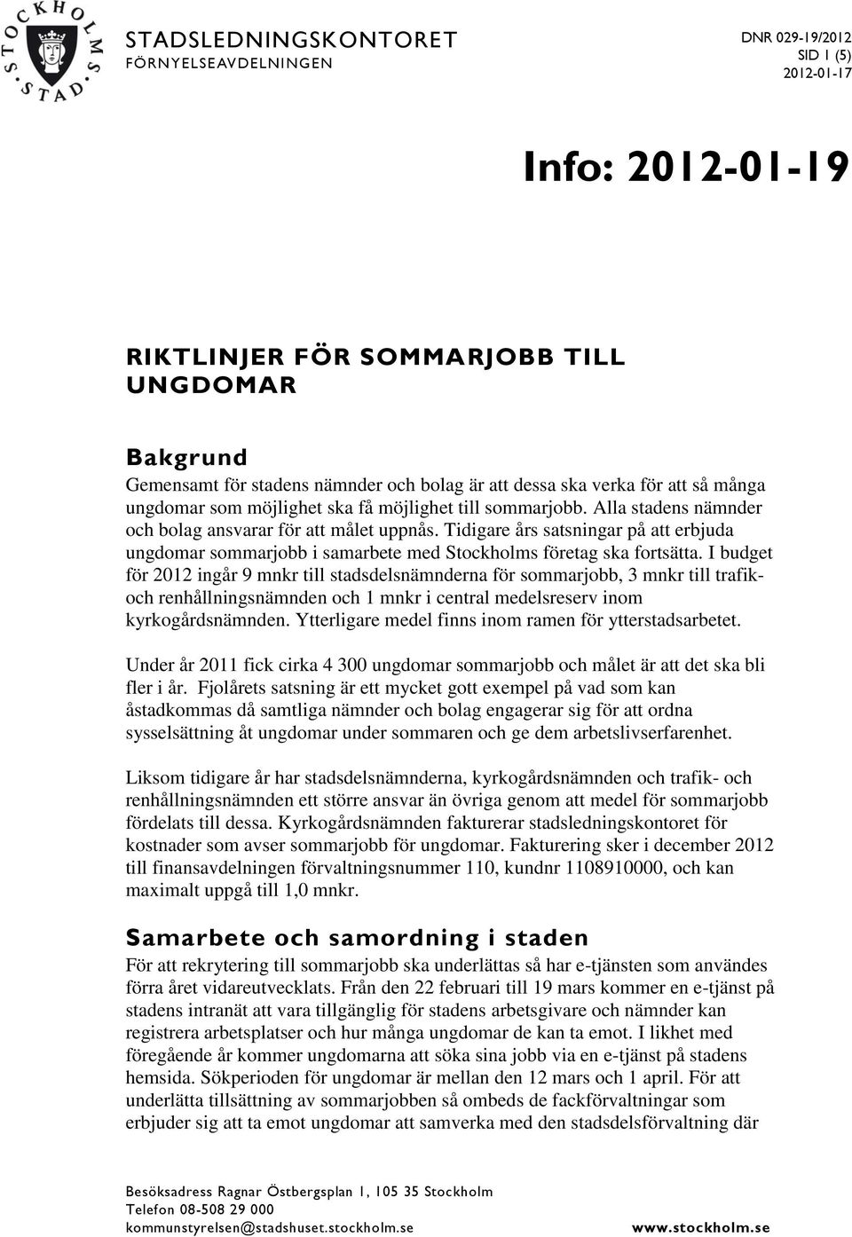 RIKTLINJER FÖR SOMMARJOBB TILL UNGDOMAR - PDF Free Download