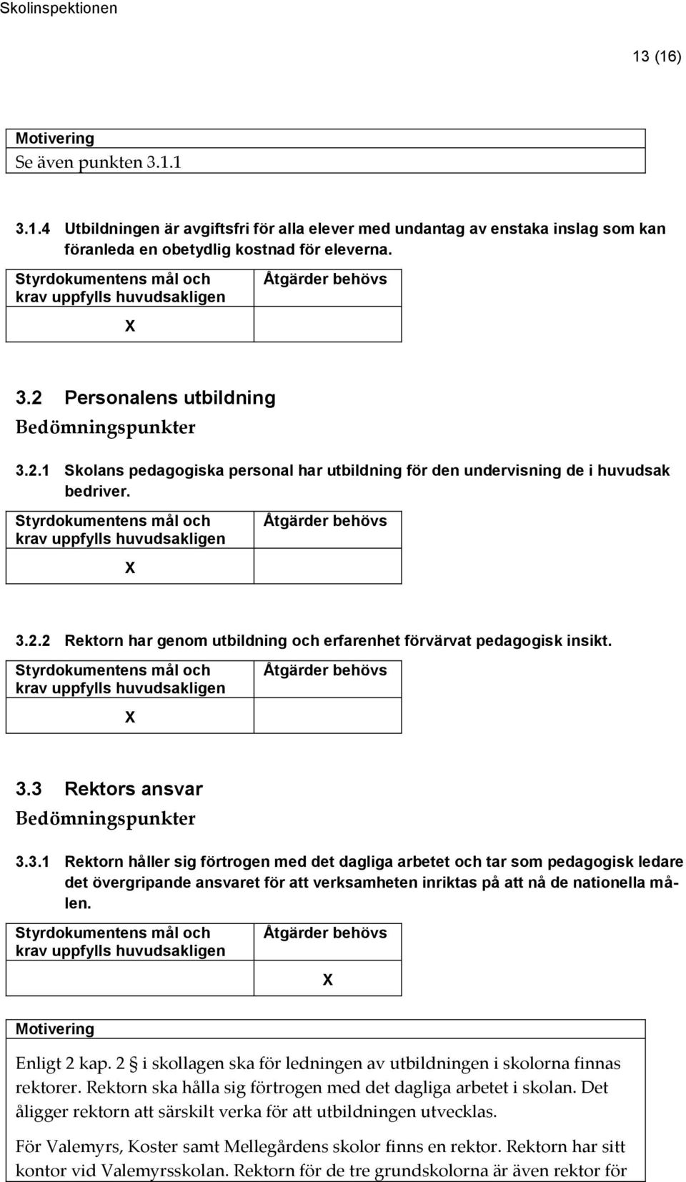 3.1 Rektorn håller sig förtrogen med det dagliga arbetet och tar som pedagogisk ledare det övergripande ansvaret för att verksamheten inriktas på att nå de nationella målen. Enligt 2 kap.