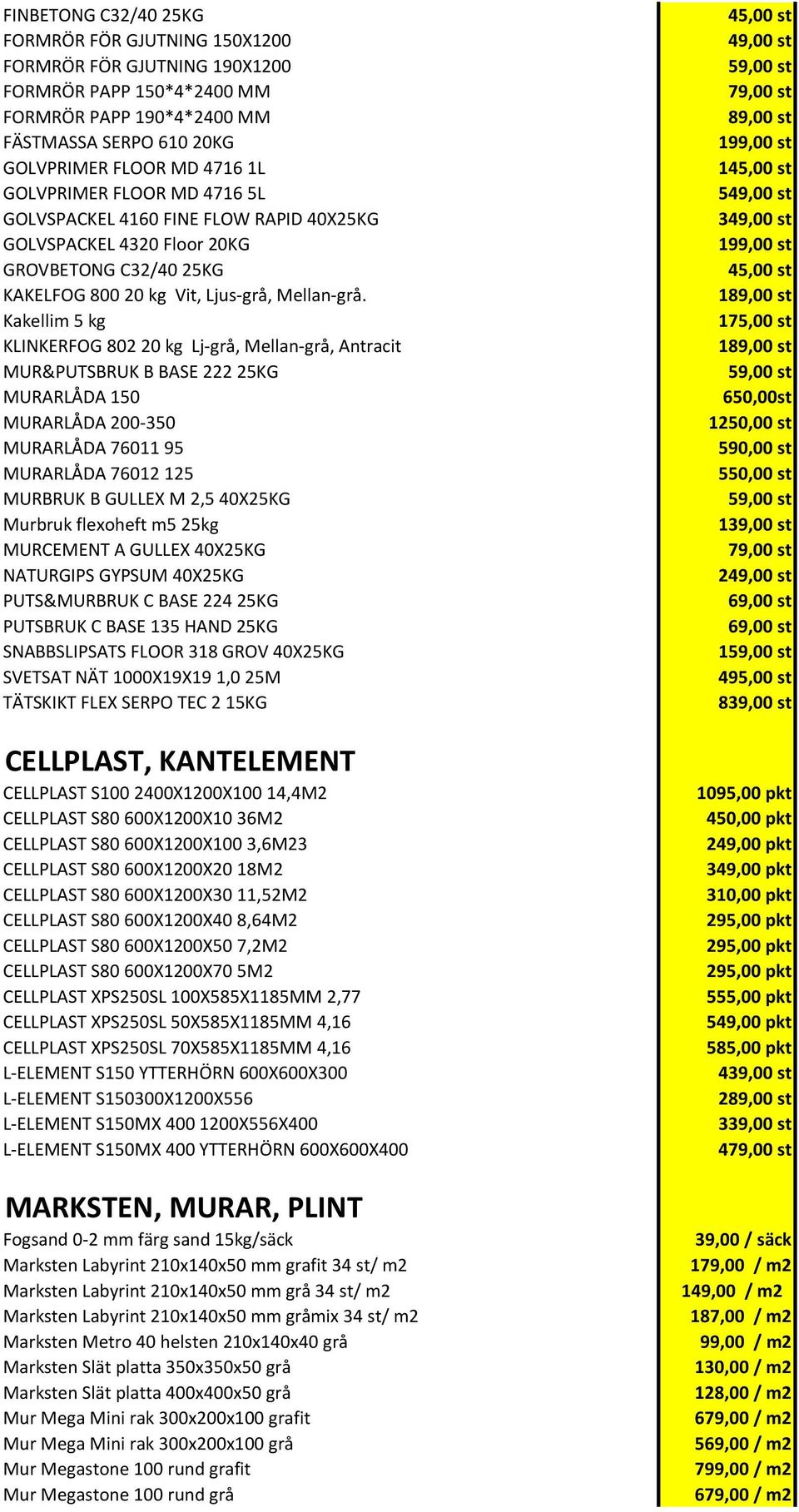 Kakellim 5 kg KLINKERFOG 802 20 kg Lj-grå, Mellan-grå, Antracit MUR&PUTSBRUK B BASE 222 25KG MURARLÅDA 150 MURARLÅDA 200-350 MURARLÅDA 76011 95 MURARLÅDA 76012 125 MURBRUK B GULLEX M 2,5 40X25KG