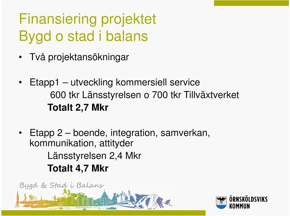 tkr Tillväxtverket Totalt 2,7 Mkr Etapp 2 boende, integration,