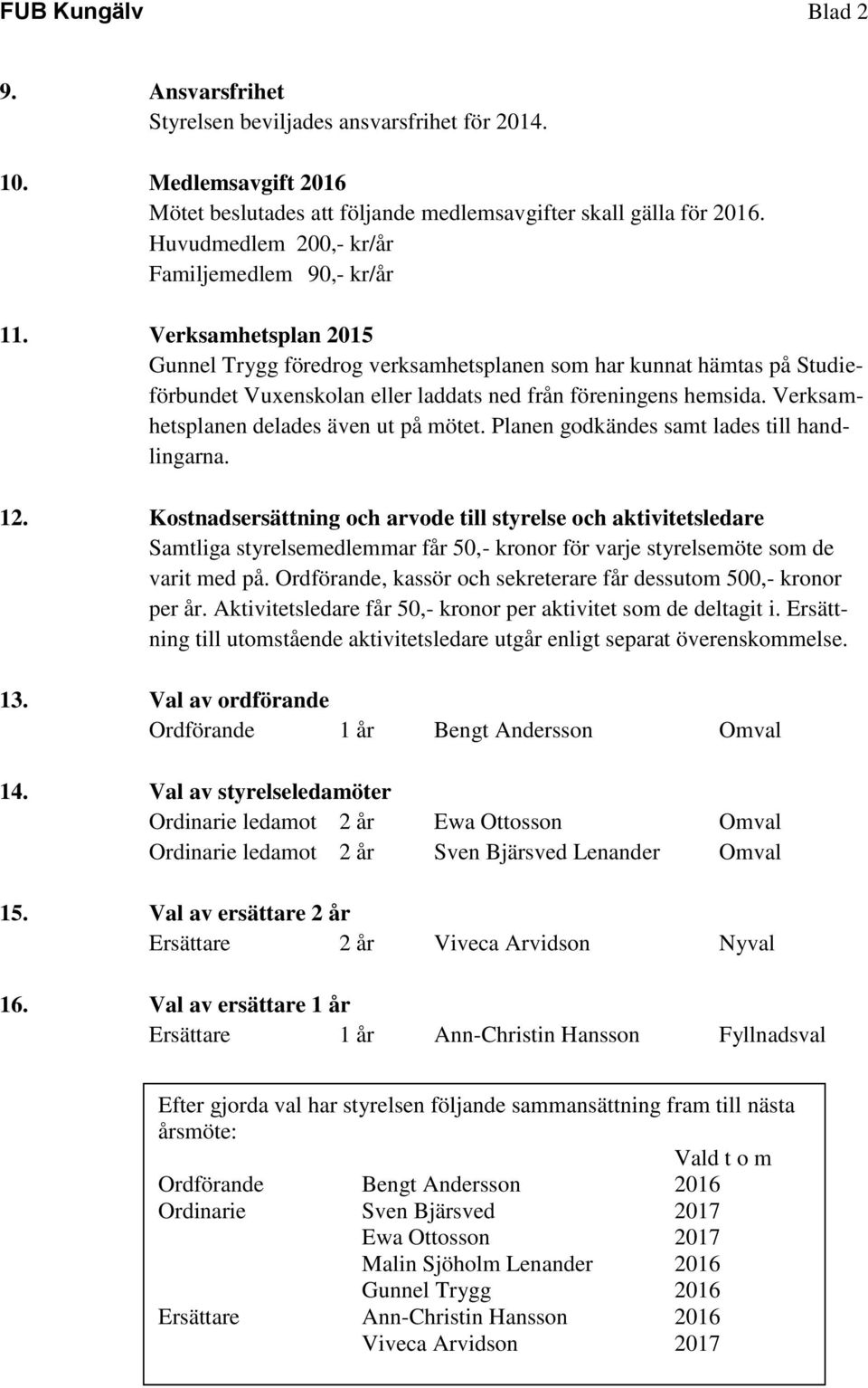 Verksamhetsplan 2015 Gunnel Trygg föredrog verksamhetsplanen som har kunnat hämtas på Studieförbundet Vuxenskolan eller laddats ned från föreningens hemsida.