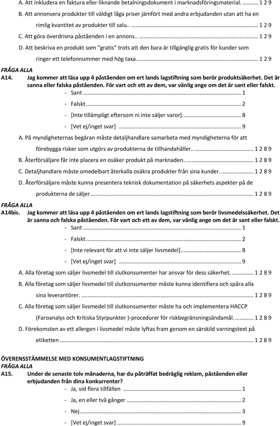 Att beskriva en produkt som gratis trots att den bara är tillgänglig gratis för kunder som ringer ett telefonnummer med hög taxa..... 1 2 9 A14.