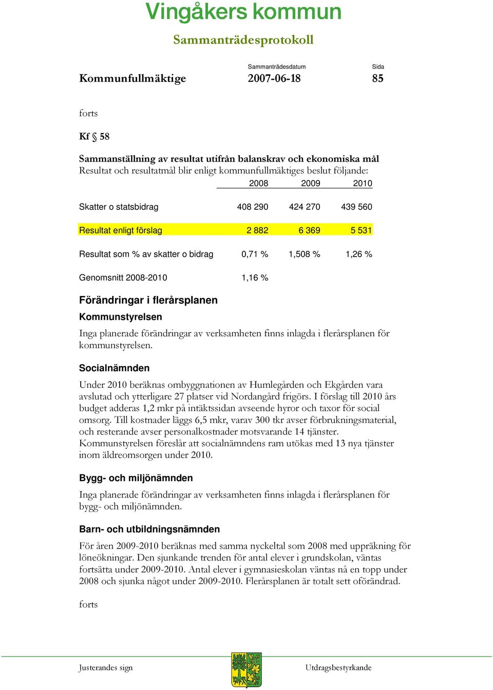 som % av skatter o bidrag 0,71 % 1,508 % 1,26 % Genomsnitt 2008-2010 1,16 % Förändringar i flerårsplanen