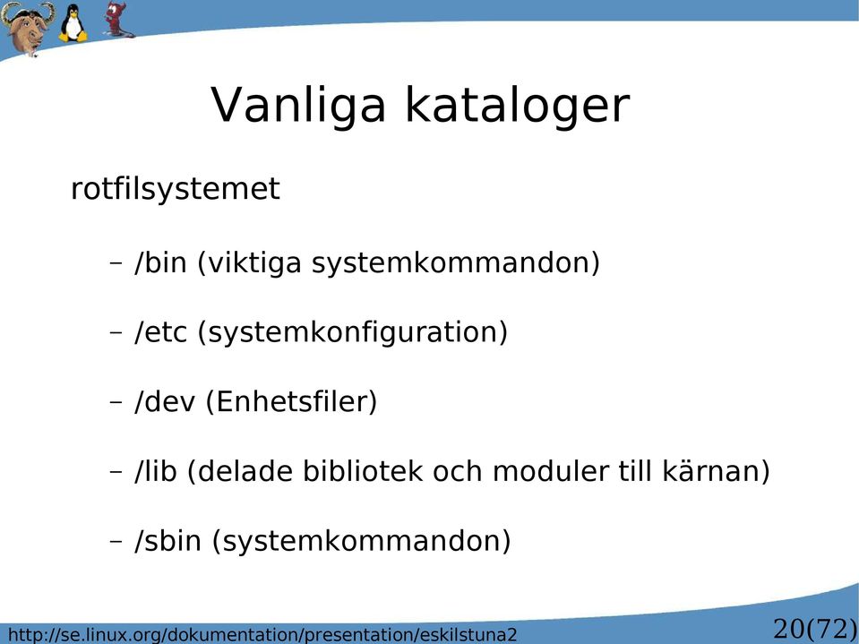 kataloger rotfilsystemet /bin (viktiga systemkommandon) /etc