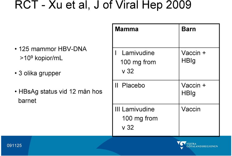 from v 32 Vaccin + HBIg HBsAg status vid 12 mån hos barnet