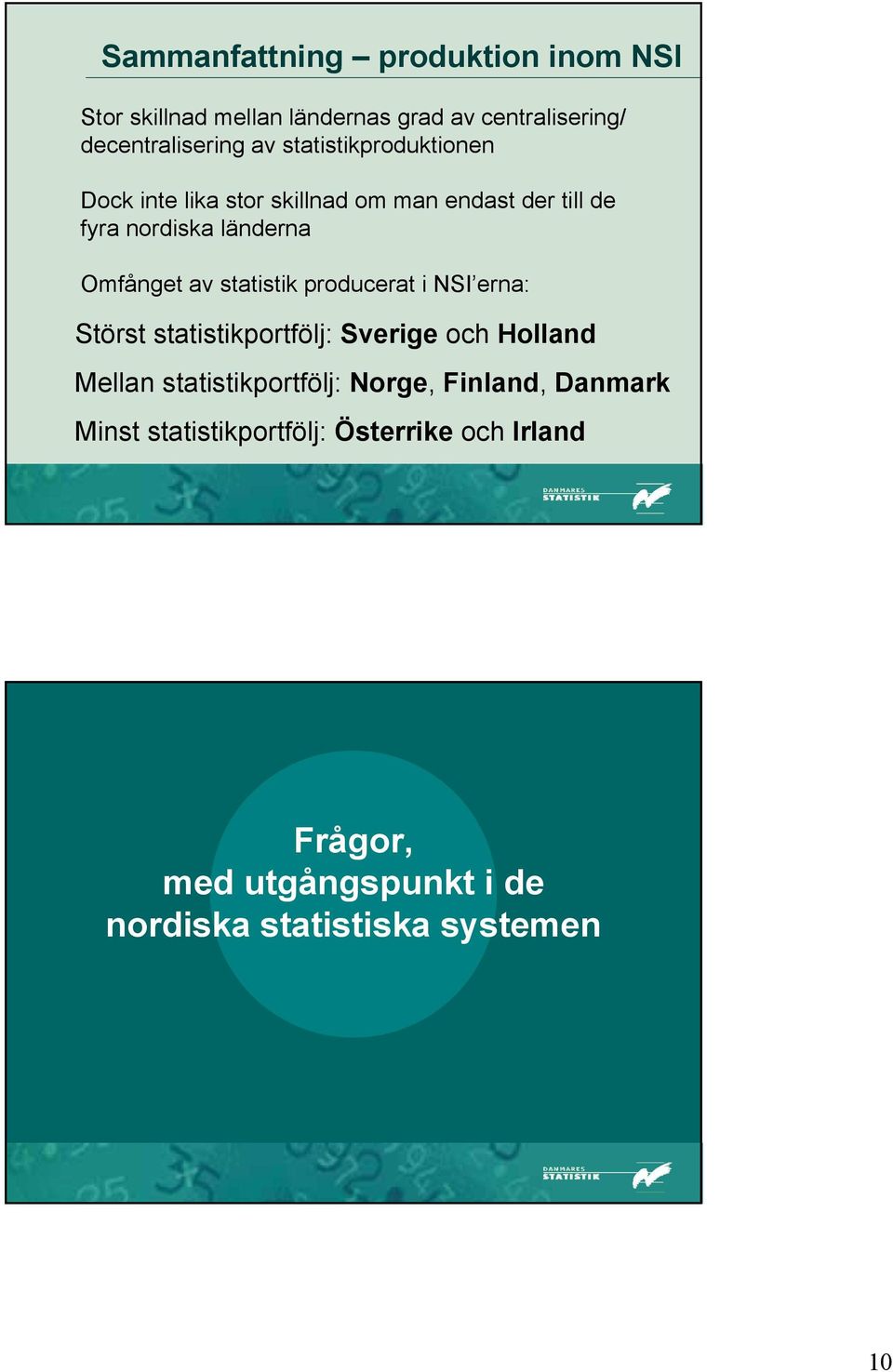 statistik producerat i NSI erna: Störst statistikportfölj: Sverige och Holland Mellan statistikportfölj: Norge,