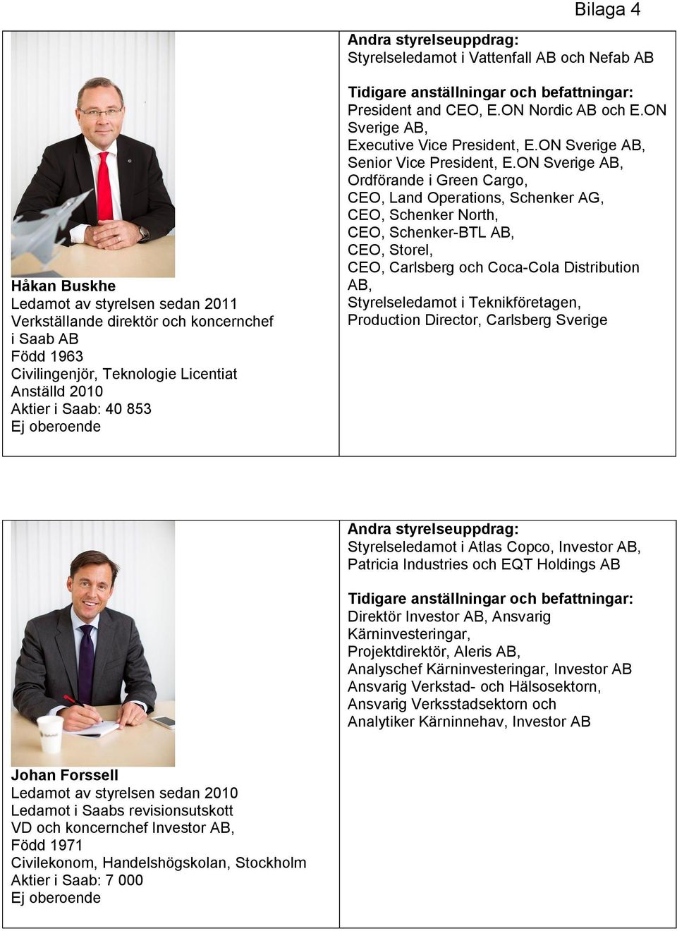 ON Sverige AB, Ordförande i Green Cargo, CEO, Land Operations, Schenker AG, CEO, Schenker North, CEO, Schenker-BTL AB, CEO, Storel, CEO, Carlsberg och Coca-Cola Distribution AB, Styrelseledamot i
