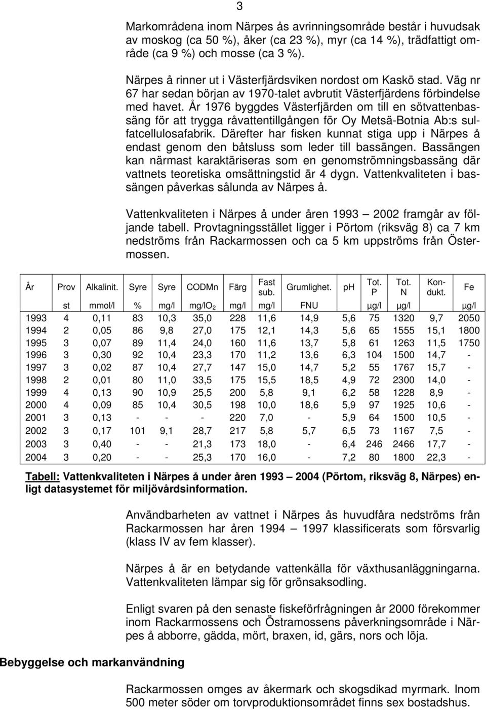År 1976 byggdes Västerfjärden om till en sötvattenbassäng för att trygga råvattentillgången för Oy Metsä-Botnia Ab:s sulfatcellulosafabrik.