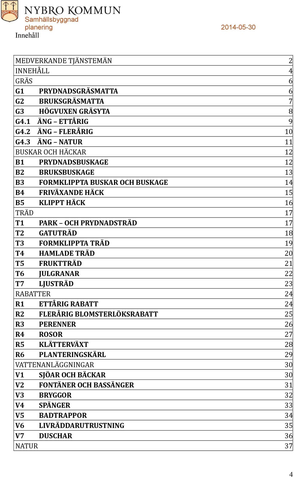 T2 GATUTRÄD 18 T3 FORMKLIPPTA TRÄD 19 T4 HAMLADE TRÄD 20 T5 FRUKTTRÄD 21 T6 JULGRANAR 22 T7 LJUSTRÄD 23 RABATTER 24 R1 ETTÅRIG RABATT 24 R2 FLERÅRIG BLOMSTERLÖKSRABATT 25 R3 PERENNER 26 R4
