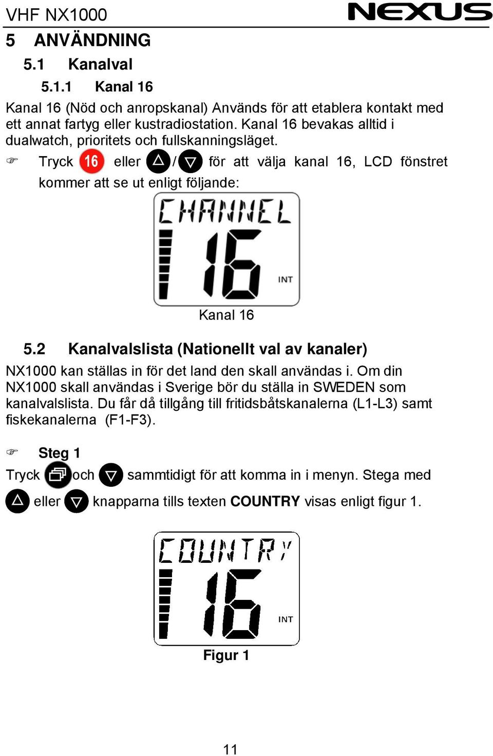 2 Kanalvalslista (Nationellt val av kanaler) NX1000 kan ställas in för det land den skall användas i.