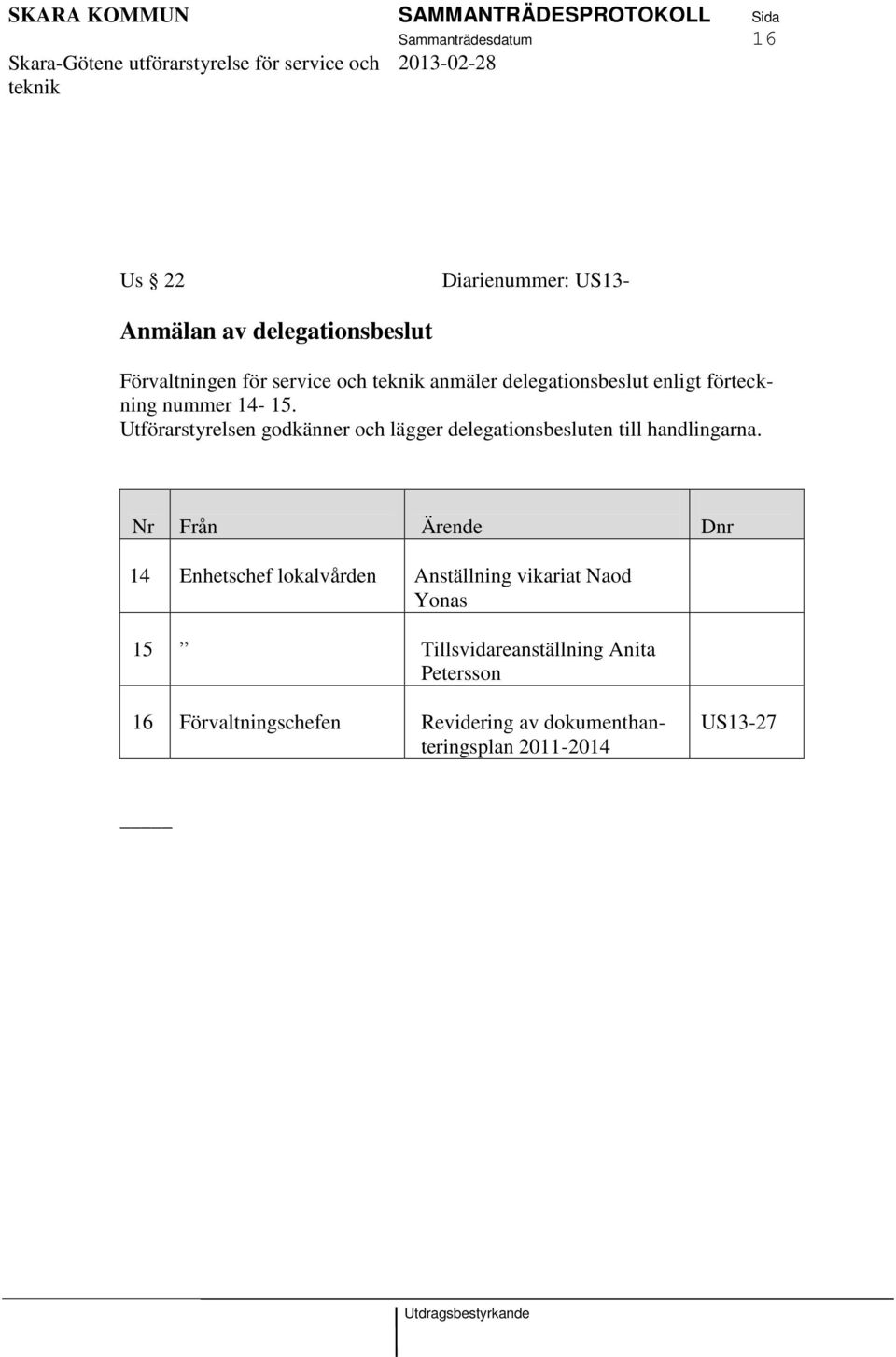 Utförarstyrelsen godkänner och lägger delegationsbesluten till handlingarna.