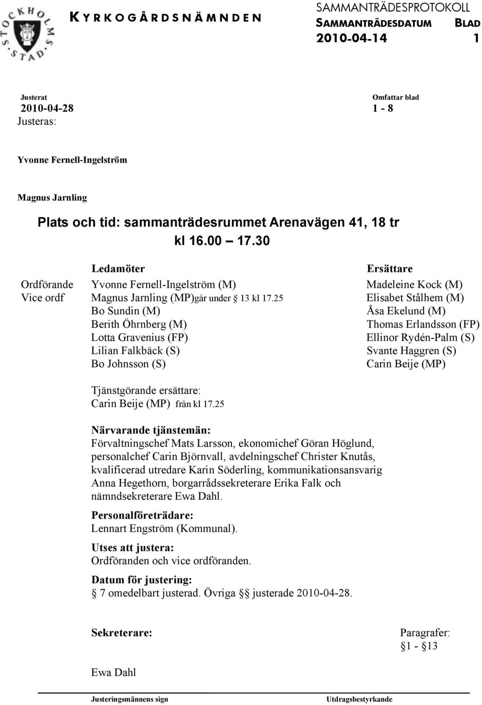 25 Bo Sundin (M) Berith Öhrnberg (M) Lotta Gravenius (FP) Lilian Falkbäck (S) Bo Johnsson (S) Ersättare Madeleine Kock (M) Elisabet Stålhem (M) Åsa Ekelund (M) Thomas Erlandsson (FP) Ellinor