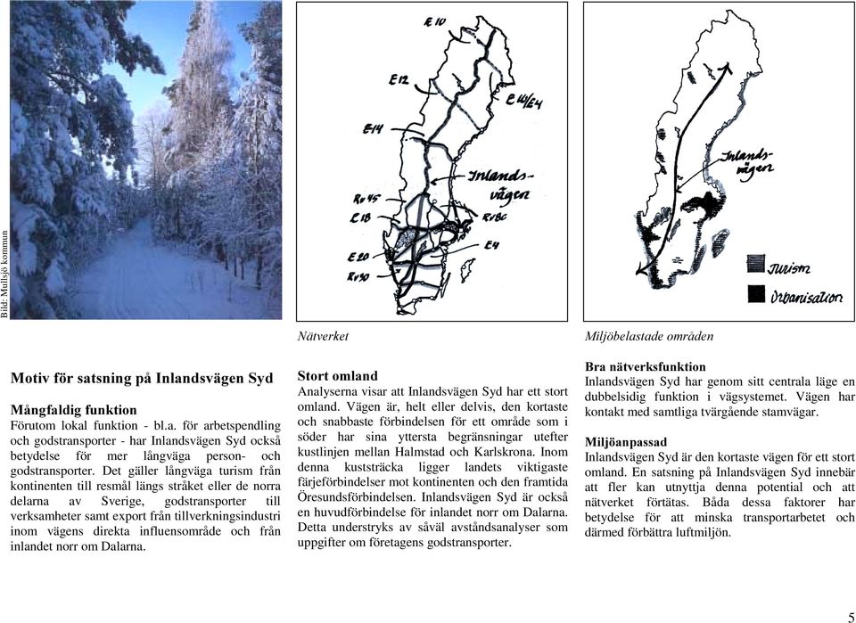 Det gäller långväga turism från kontinenten till resmål längs stråket eller de norra delarna av Sverige, godstransporter till verksamheter samt export från tillverkningsindustri inom vägens direkta