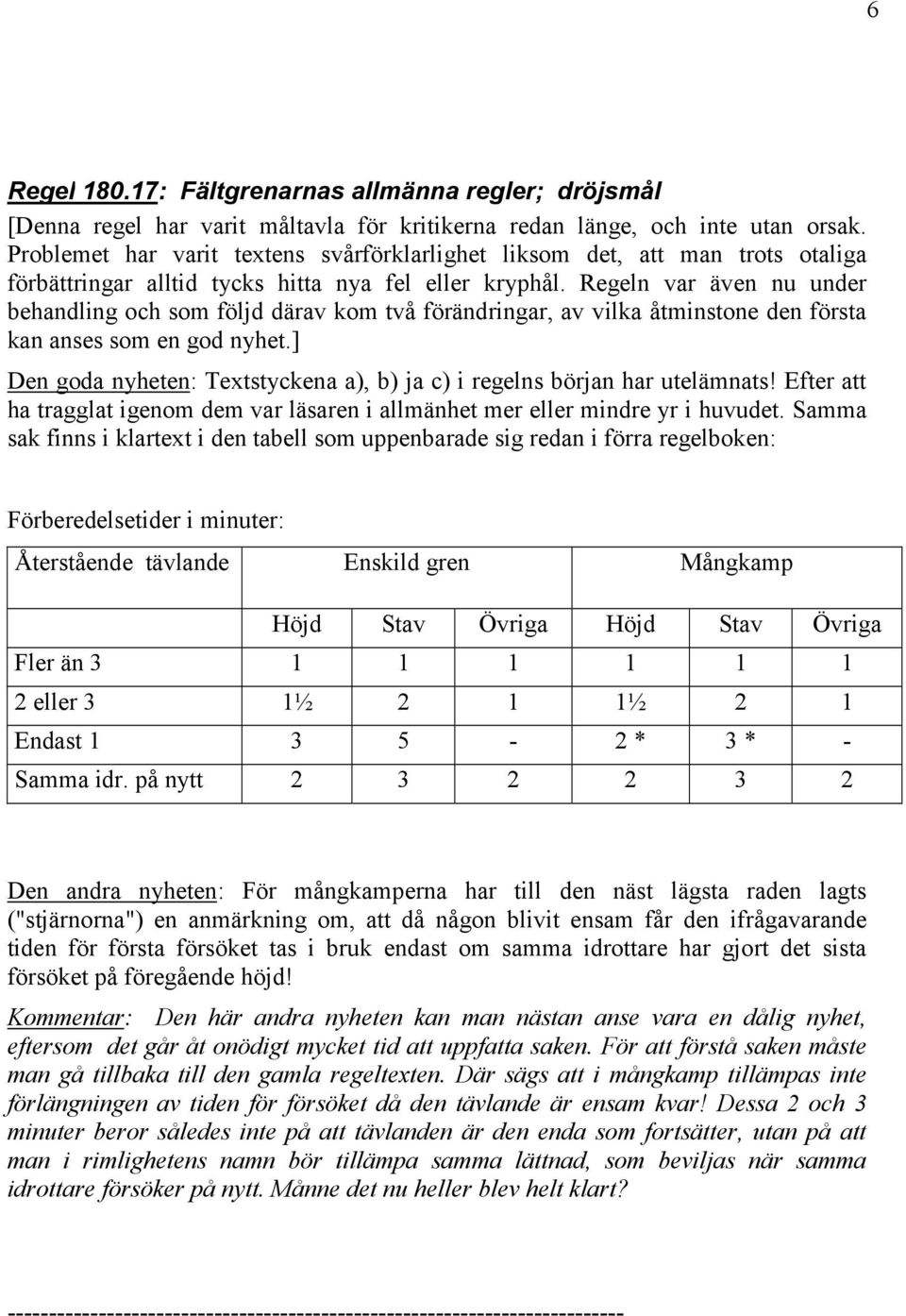 Regeln var även nu under behandling och som följd därav kom två förändringar, av vilka åtminstone den första kan anses som en god nyhet.