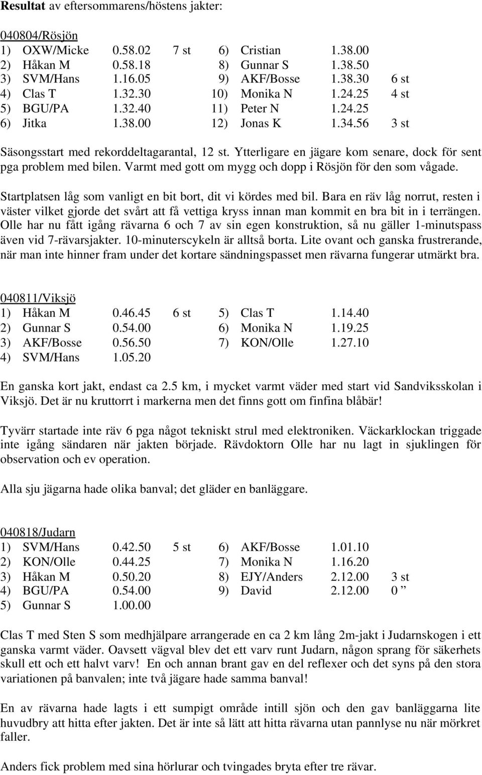 Ytterligare en jägare kom senare, dock för sent pga problem med bilen. Varmt med gott om mygg och dopp i Rösjön för den som vågade. Startplatsen låg som vanligt en bit bort, dit vi kördes med bil.
