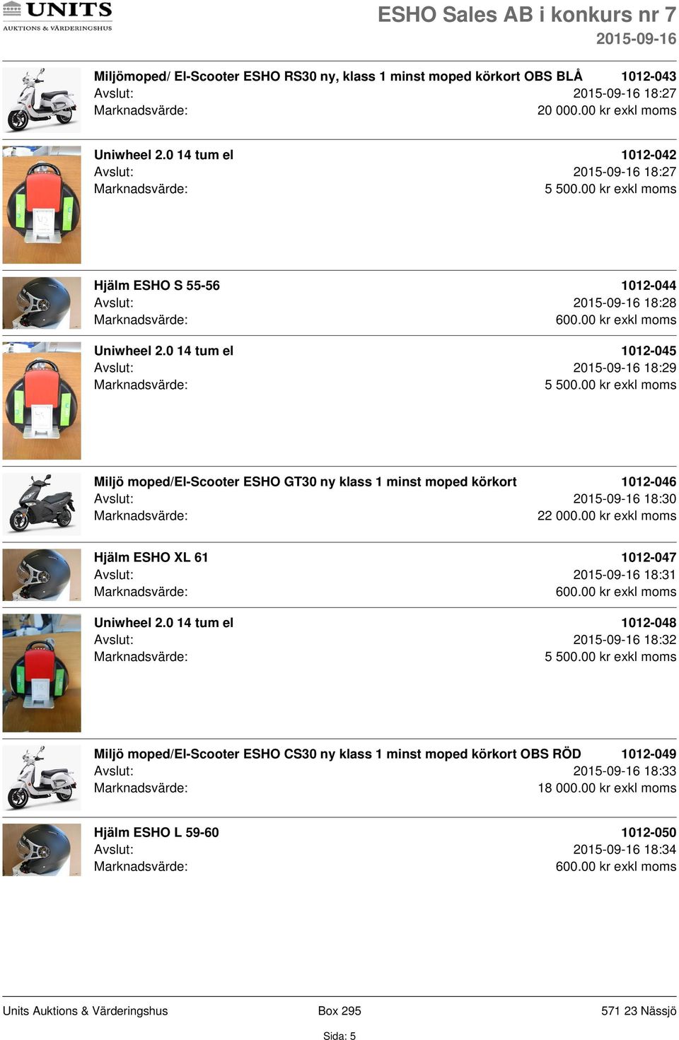 1012-047 Avslut: 18:31 1012-048 Avslut: 18:32 Miljö moped/el-scooter ESHO CS30 ny klass 1 minst