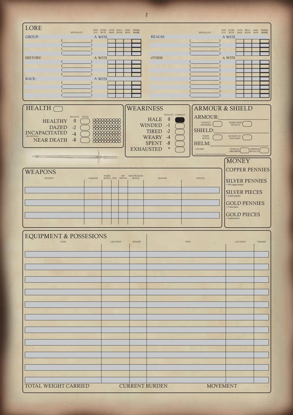 NIMBLENE ENALTY RANGED AT- TACK DAMAGE ABORBED OBERVE ENALTY MONEY WEAON WEAON DAMAGE ARRY HIT ENETRATION BONU IZE OINT BONU RANGE ECIAL COER ENNIE ILVER ENNIE = 100 copper