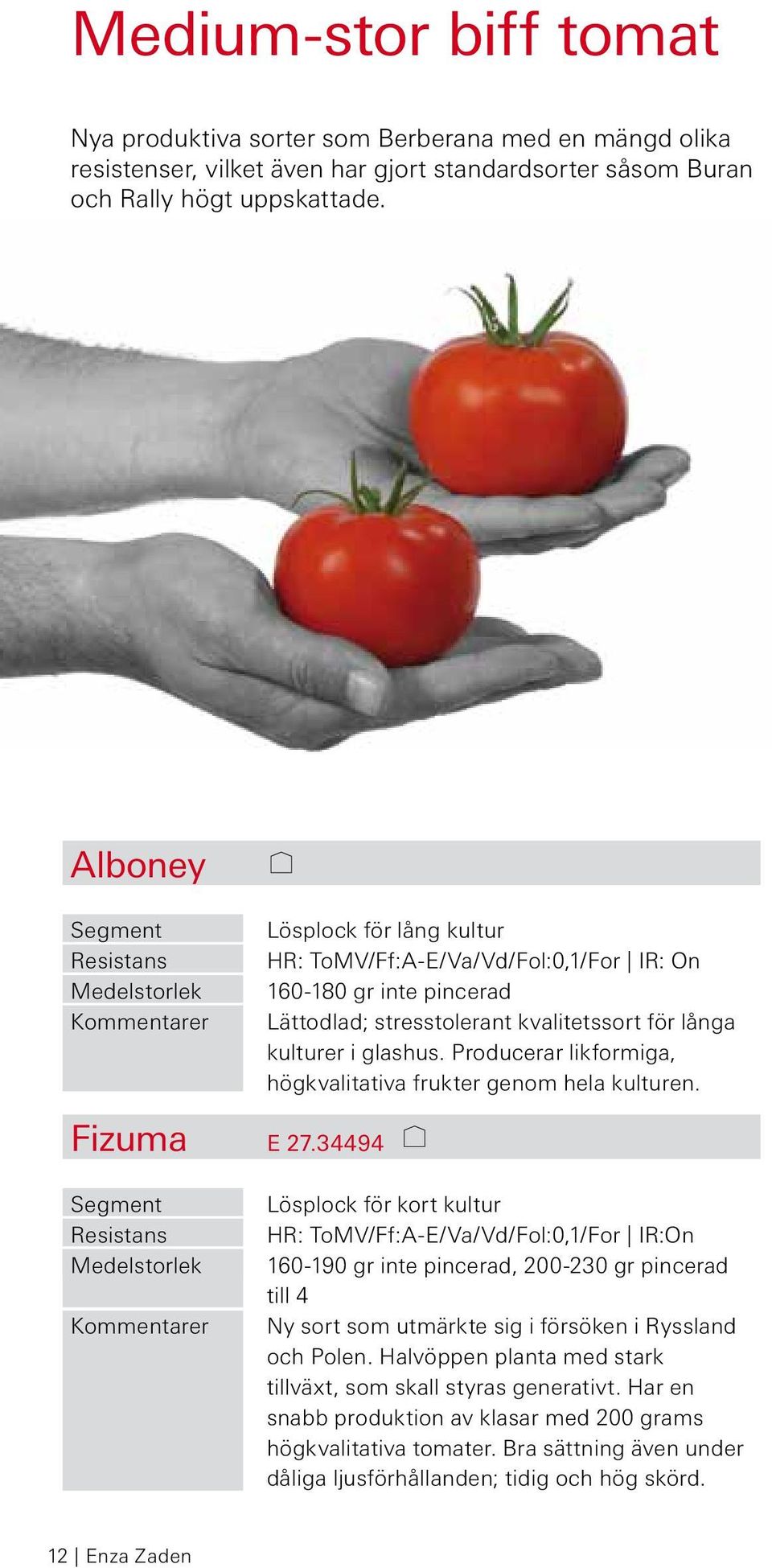 Producerar likformiga, högkvalitativa frukter genom hela kulturen. Fizuma E 27.